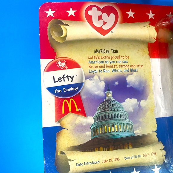 Ty BEANIE BABIES LEFTY THE DONKEY NEW McDONALDS VTG 2000 TOY PLUSH - Picture 4 of 8